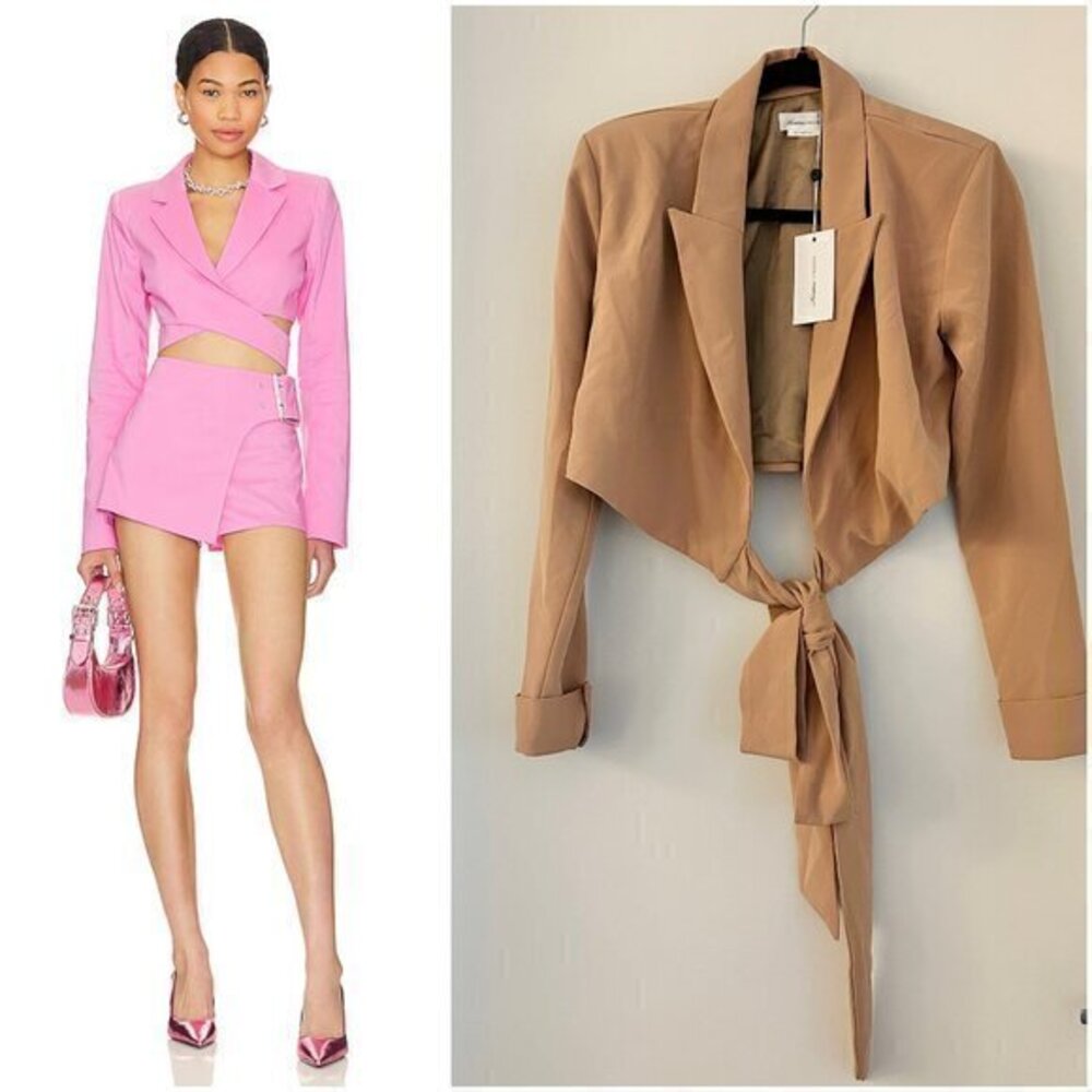 Lovers & Friends Crop Wrap Nude Blazer Jacket Size XXS NWT